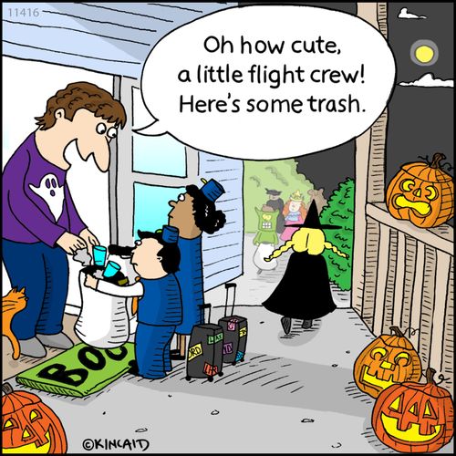 "Oh how cute, a little flight crew! Here's some trash."
