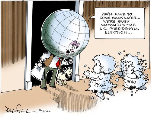 "You'll have come back later...we're busy watching the US presidential election..."