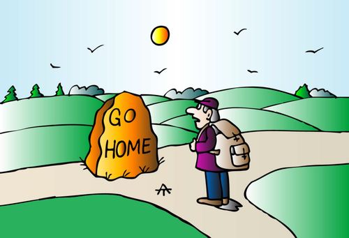 Tourist is told to go home by a monument