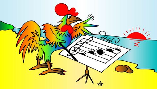 Rooster practices for sunrise