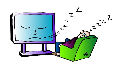 Man and TV have both fallen asleep