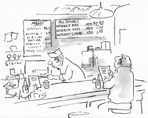 'All dishes without ft...without salt...without sugar.'
