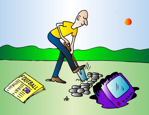 Football fan buries television.