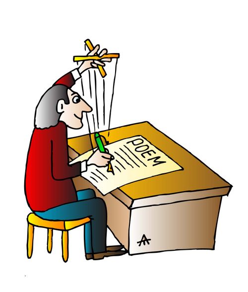Poet becomes a puppeteer for his own hand.