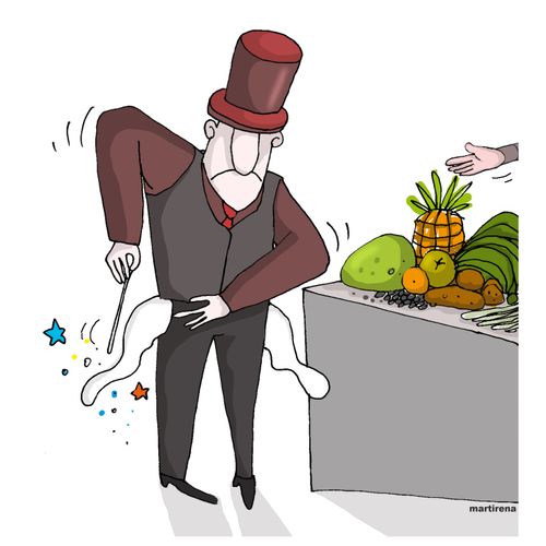 Magician finds his pockets empty due to high food prices.