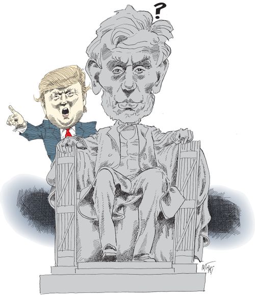 Donald Trump hides behind the Lincoln Memorial