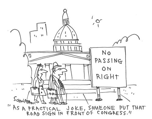 "As a practical joke, someone put that road sign in front of Congress."