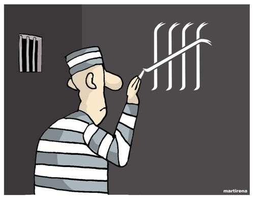 Prisoner calculates his time left in crowbars.