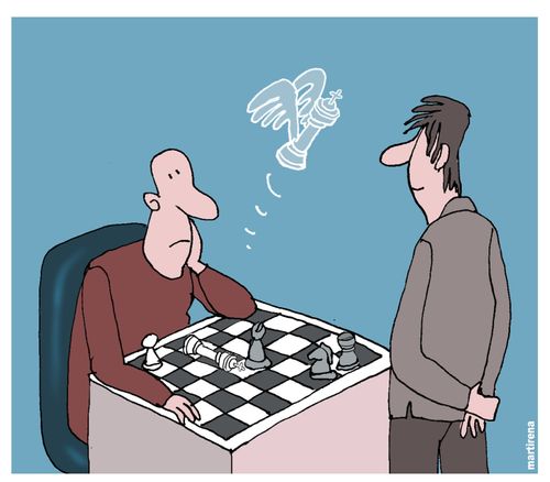 Man mourns the loss of his king after being checkmated.