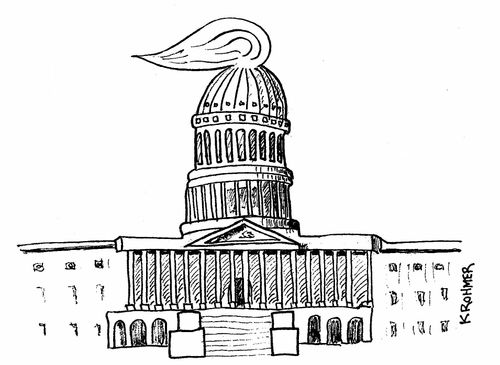 US capitol building with Donald Trump hair