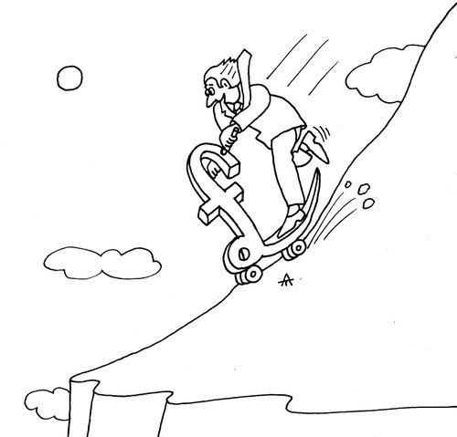 Man skates downhill on a pound sign.