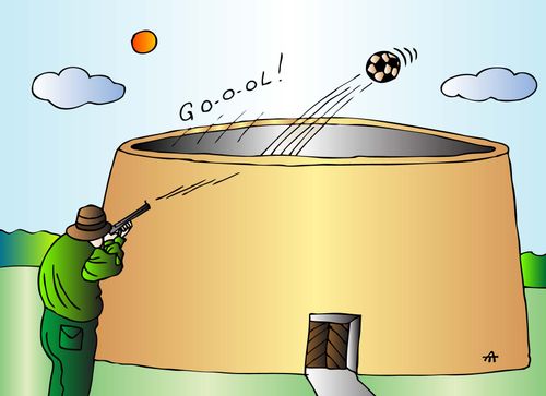 Target shooter aims for football outside of stadium.