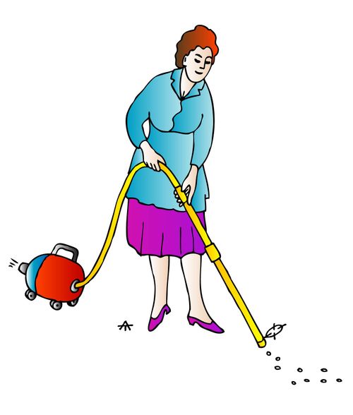 Woman puts a targeting sight on her vacuum cleaner.