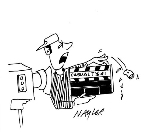 Man breaks his finger off with a clapper board.