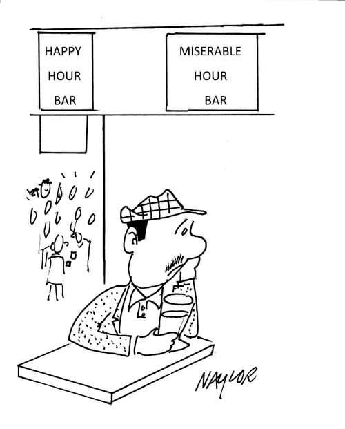 Happy hour bar vs. miserable hour bar.