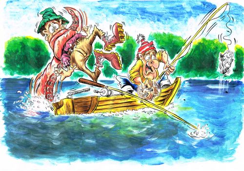 Fisherman gets pulled overboard by a giant tentacle.