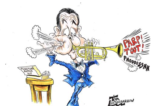 Trumpet player punctures a cheek.