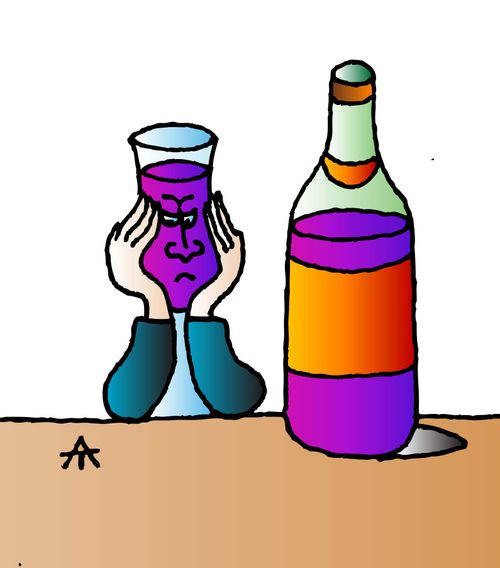 Man with wine glass face looks unhappy.