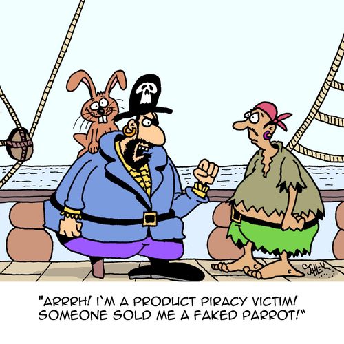 "Arrr! I'm a product piracy victim! Someone sold me a faked parrot!"