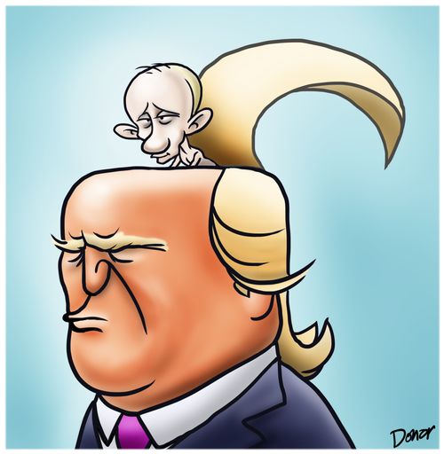 Putin hides under Trump's hair.