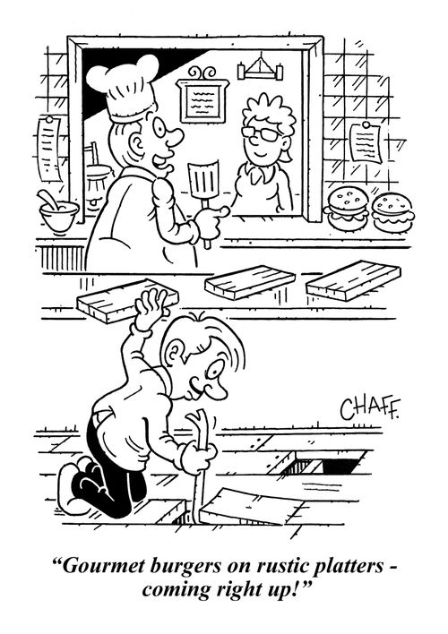 "Gourmet burgers on rustic platters - coming right up!"