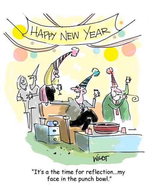 "It's time for reflection...my face in the punch bowl!"