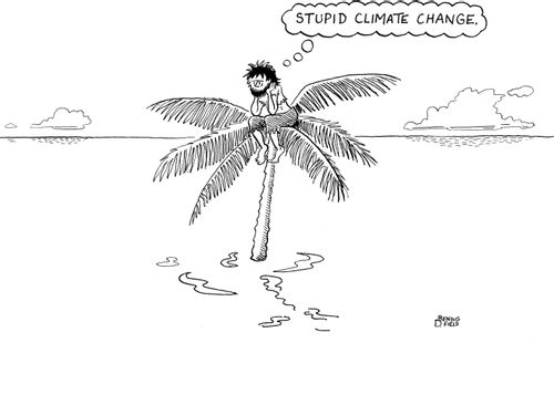 Castaway flooded off of desert island.