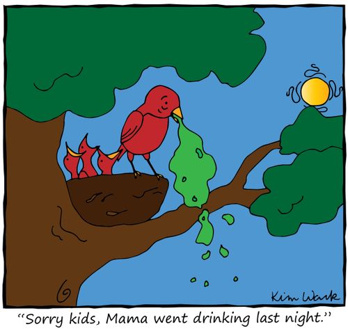 "Sorry kids, Mama went drinking last night."