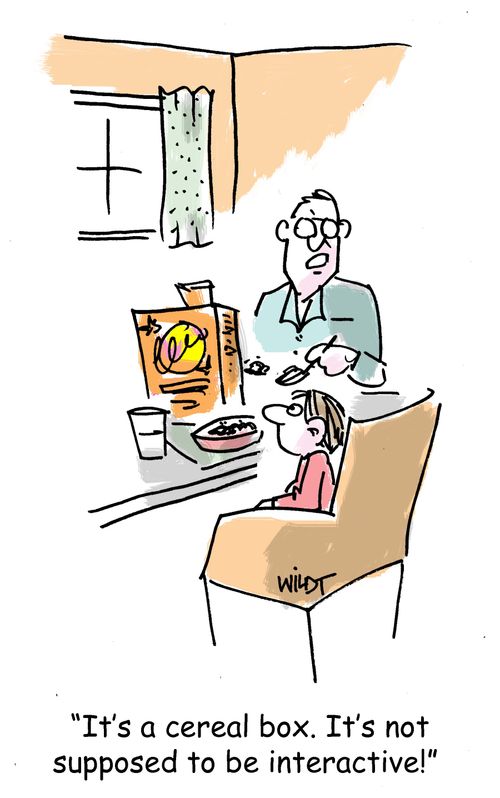 "It's a cereal box. It's not supposed to be interactive!"
