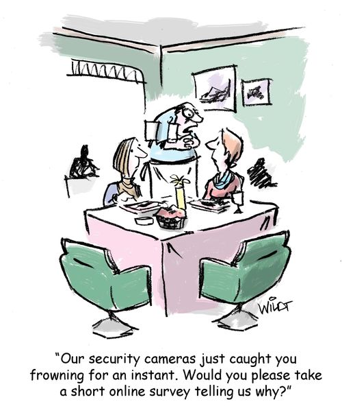 "Our security cameras just caught you frowning for an instant. Would you plead take a short online survey telling us way?"