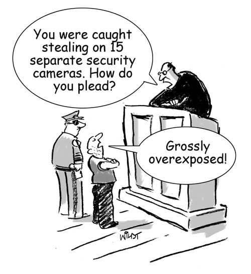 "You were caught stealing on 15 separate security cameras. How do you plead?"
