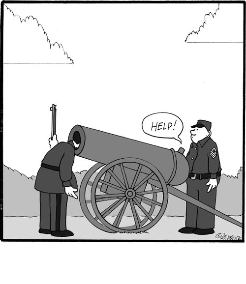American Civil War soldier gets his stuck in a cannon.
