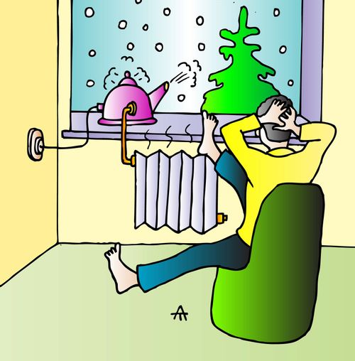 Man uses the heater water to heat his kettle.