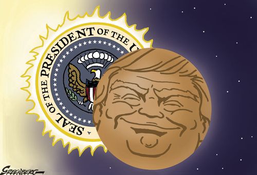 Donald Trump eclipses the presidential seal
