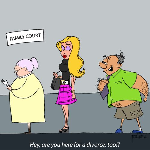 "Hey, are you here for a divorce, too!?"