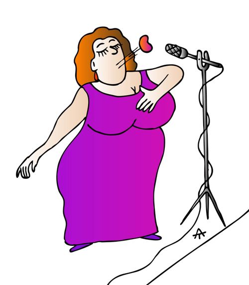 A singer launches her mouth from her face.