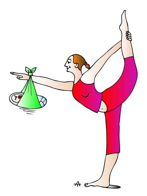 Woman does yoga with a baby.