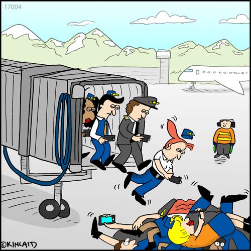 Flight crew texting and falling off a jetway.