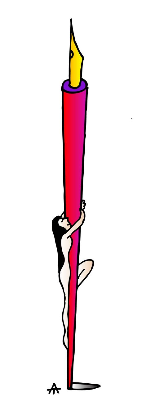 A woman climbs on a pen.