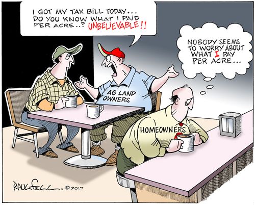 "I got my tax bill today...do you know what I paid per acre...? Unbelievable!"