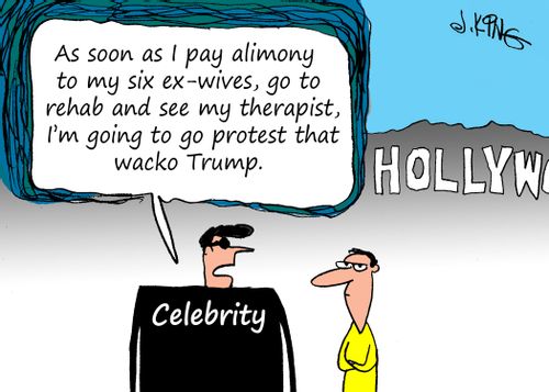 "As soon as I pay alimony to my six ex-wives, go to rehab and see my therapist, I'm going to go protest that wacko Trump."