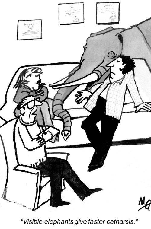 "Visible elephants give faster catharsis."