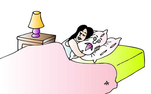 A woman's pillow doesn't want to cuddle.