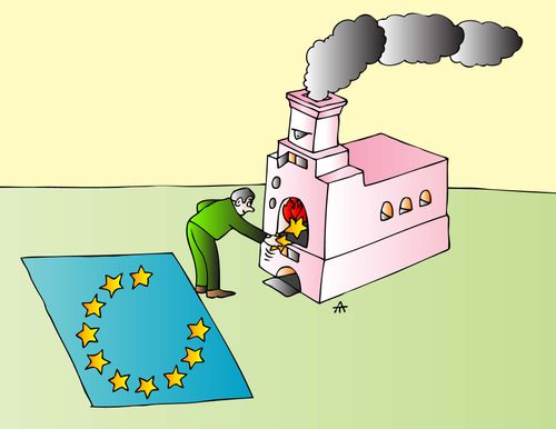 Man uses the stars of the EU flag for a power plant.