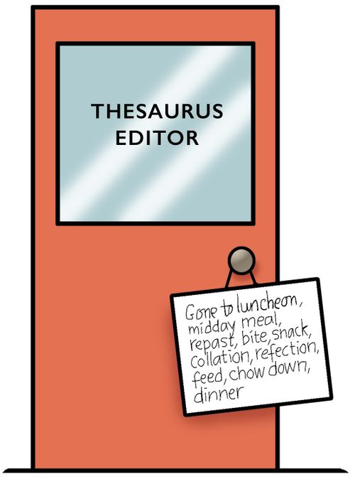 Wordy Sign Hanging on Door of the Thesaurus Editor