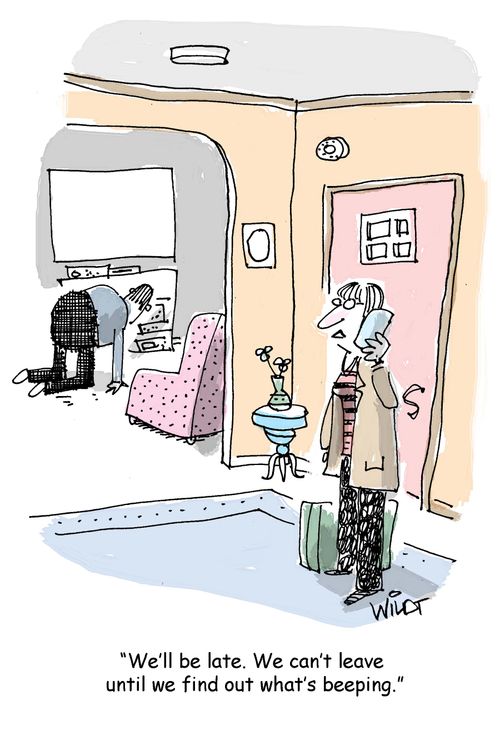 "We'll be late. We can't leave until we find out what's beeping."