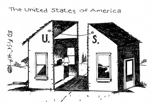 The United States of America as a house divided.