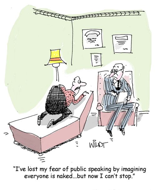 'I've lost my fear of public speaking by imagining everyone is naked...but now I can't stop.'