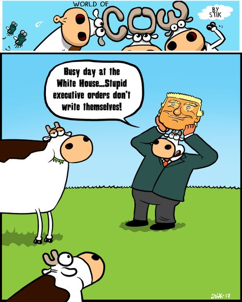 "Busy day at the White House...Stupid executive orders don't write themselves!"