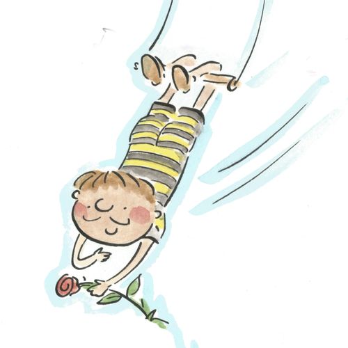 Trapeze artist with a rose